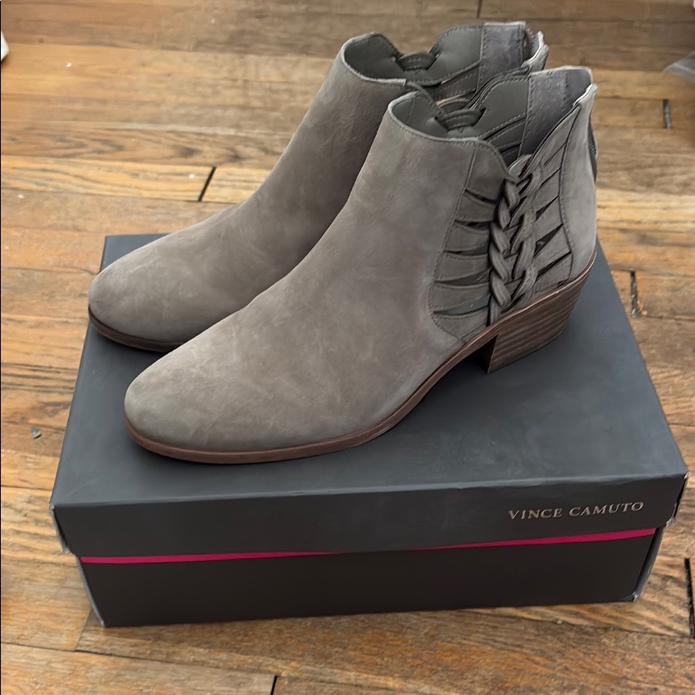 Vince Camuto Gray Ankle Boots with Woven Detail